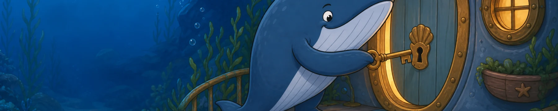 The WhaleWatch whale checking in at an underwater login desk